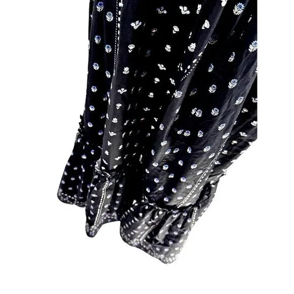 Hunter Bell Puff Sleeve Maxi Dress | Black with Blue Floral Print | Sz L | EUC - Picture 4 of 12